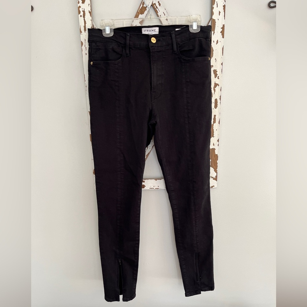 Frame Denim‎ Le High Skinny Front Ankle Zipper Black Jeans Size 30